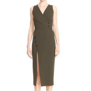 CUSHNIE ET OCHS Dress Green Buttons Slit V-Neck 8
